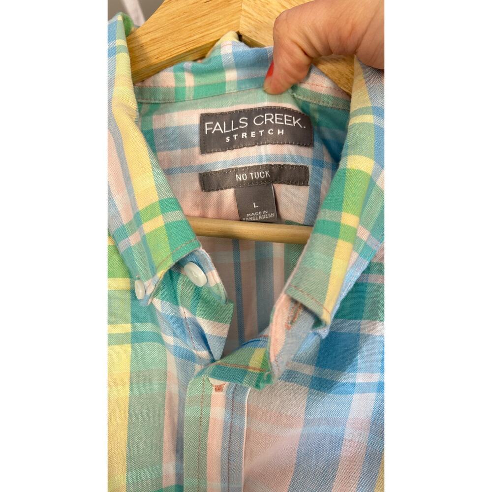Falls Creek Stretch Men's Size L No Tuck Pastel Plaid Button Up Shirt #0282 - Picture 3 of 11